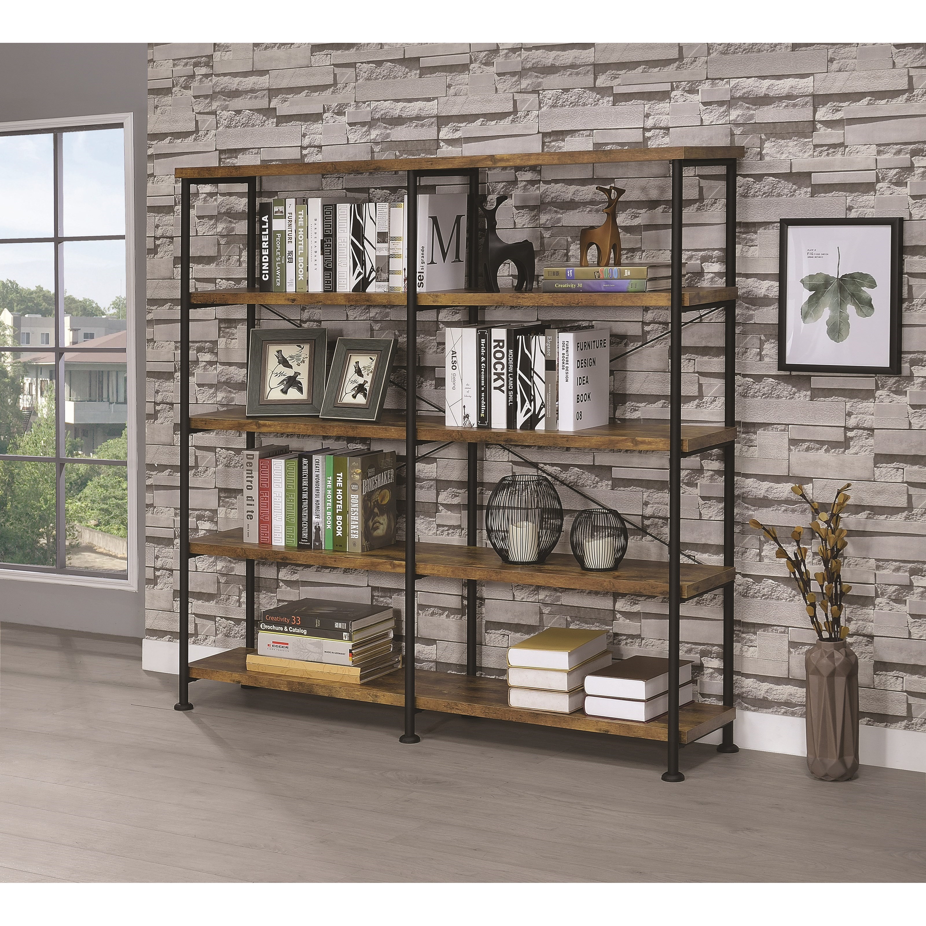 Coaster Barritt 801543 Large Wood and Metal Open Bookcase A1